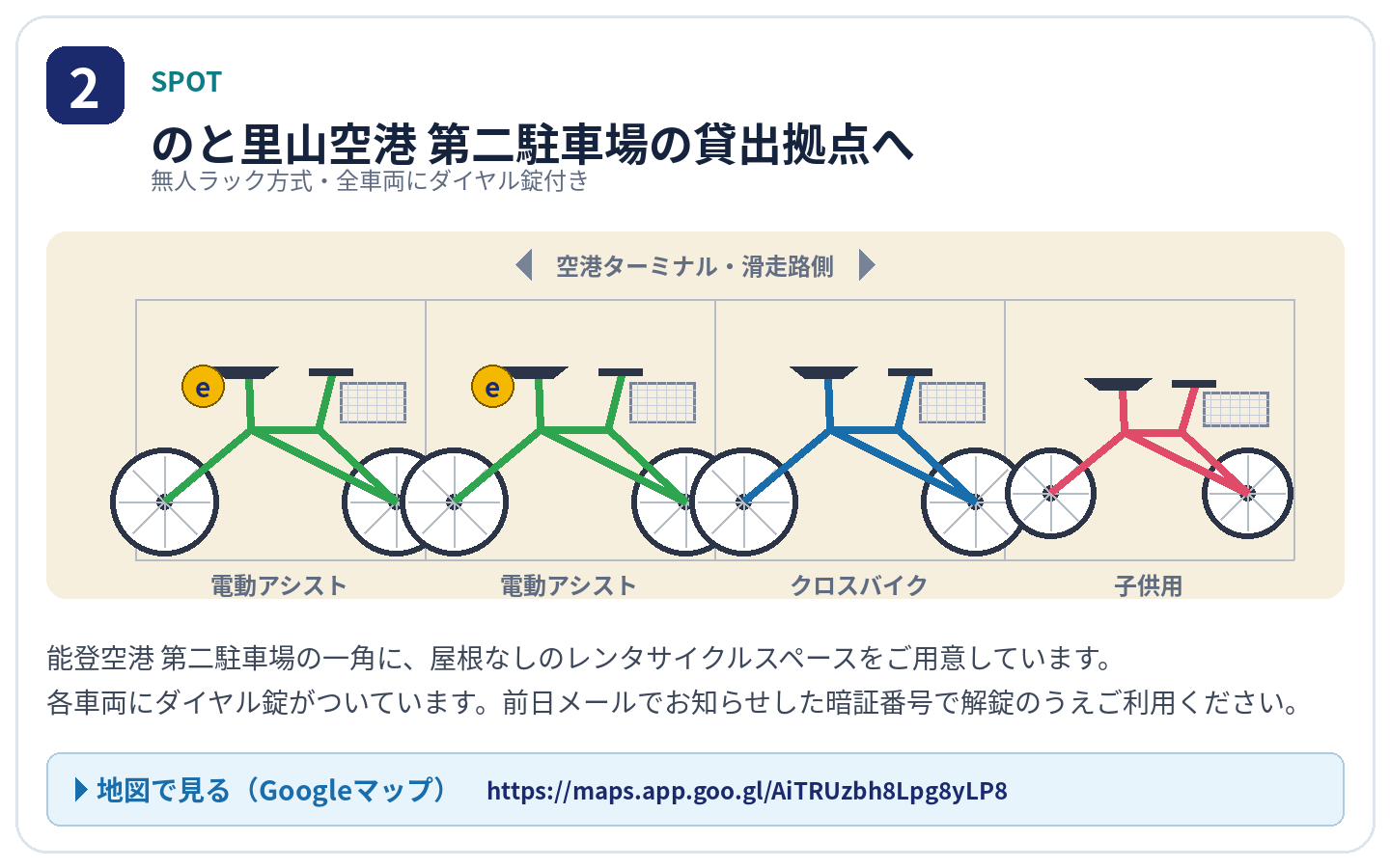 能登空港 第二駐車場の貸出場所案内図